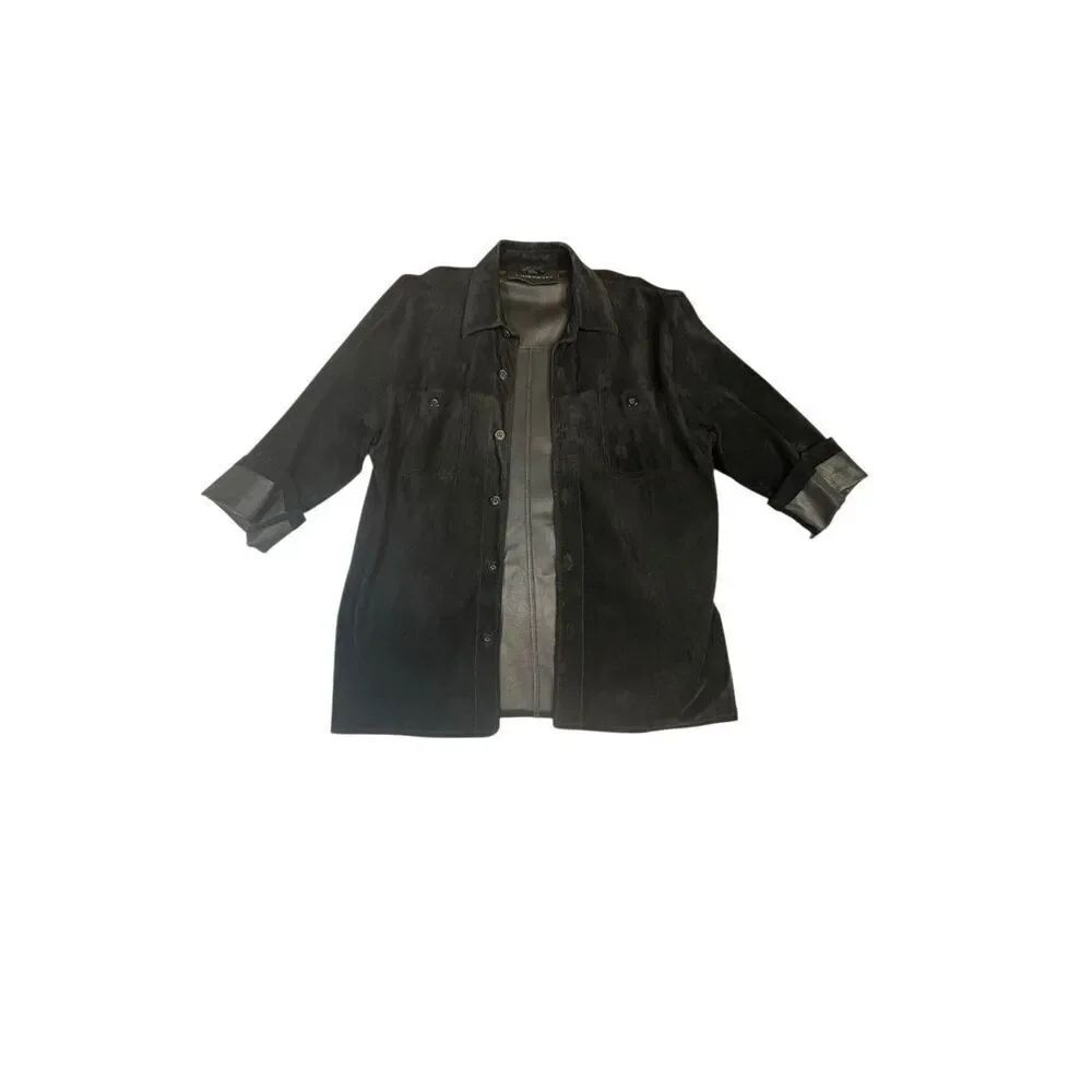 Claiborne Leather Shacket Womens L Black Button Up Vintage
